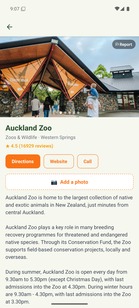 Family Action app β venue detail with directions, website and call